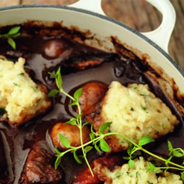 Beef and Stout Casserole with Herby Dumplings
